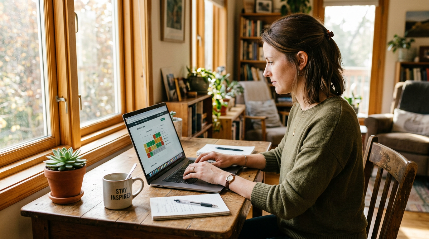 Verhuurder beheert de boekingskalender op de eigen website via een laptop